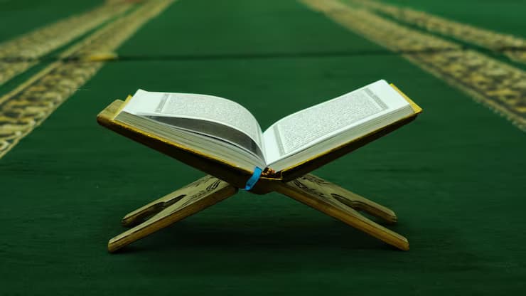 Holy book on a wooden stand inside a mosque