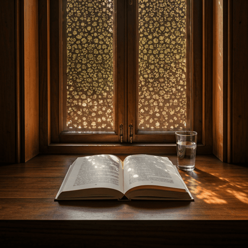 Open Quran on a wooden table